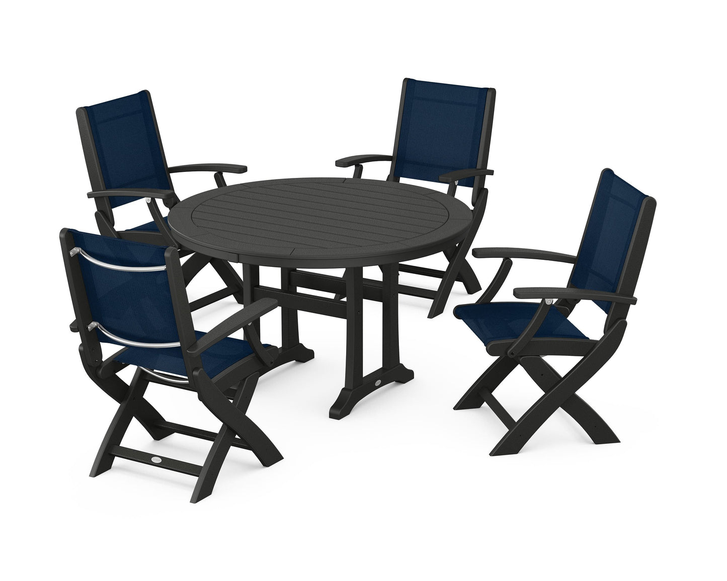 Coastal Folding Chair 5-Piece Round Dining Set with Trestle Legs