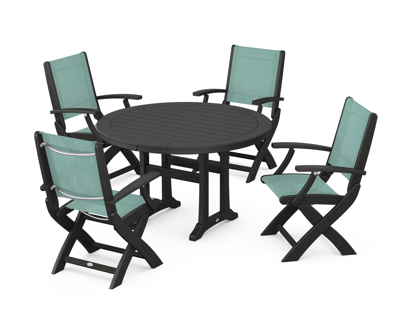 Coastal Folding Chair 5-Piece Round Dining Set with Trestle Legs