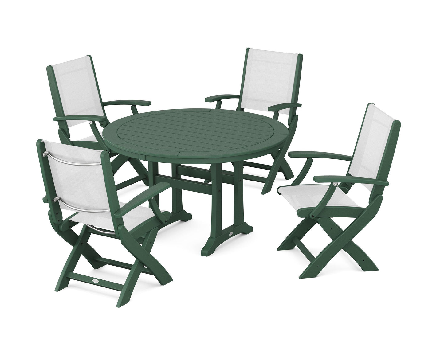 Coastal Folding Chair 5-Piece Round Dining Set with Trestle Legs