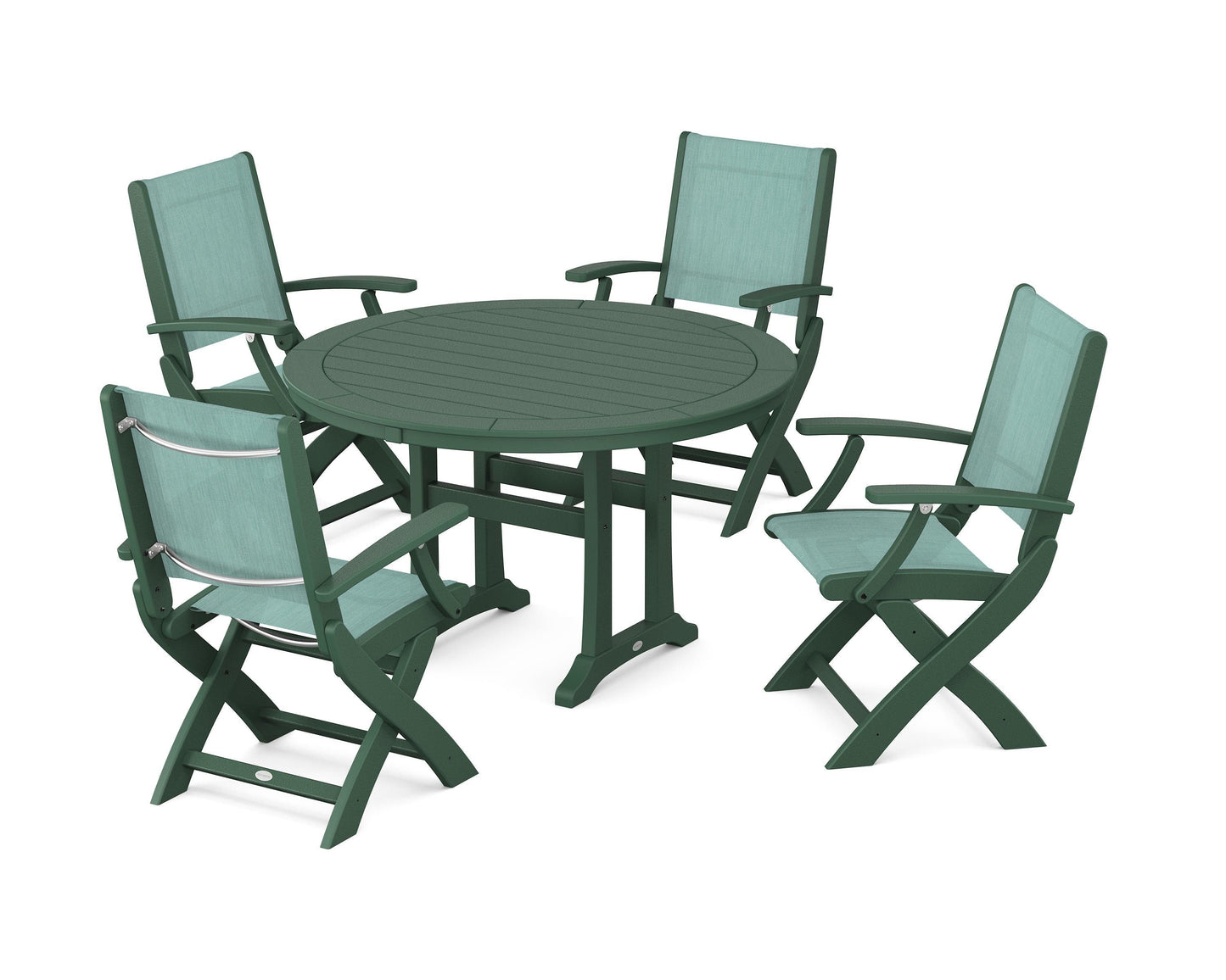 Coastal Folding Chair 5-Piece Round Dining Set with Trestle Legs