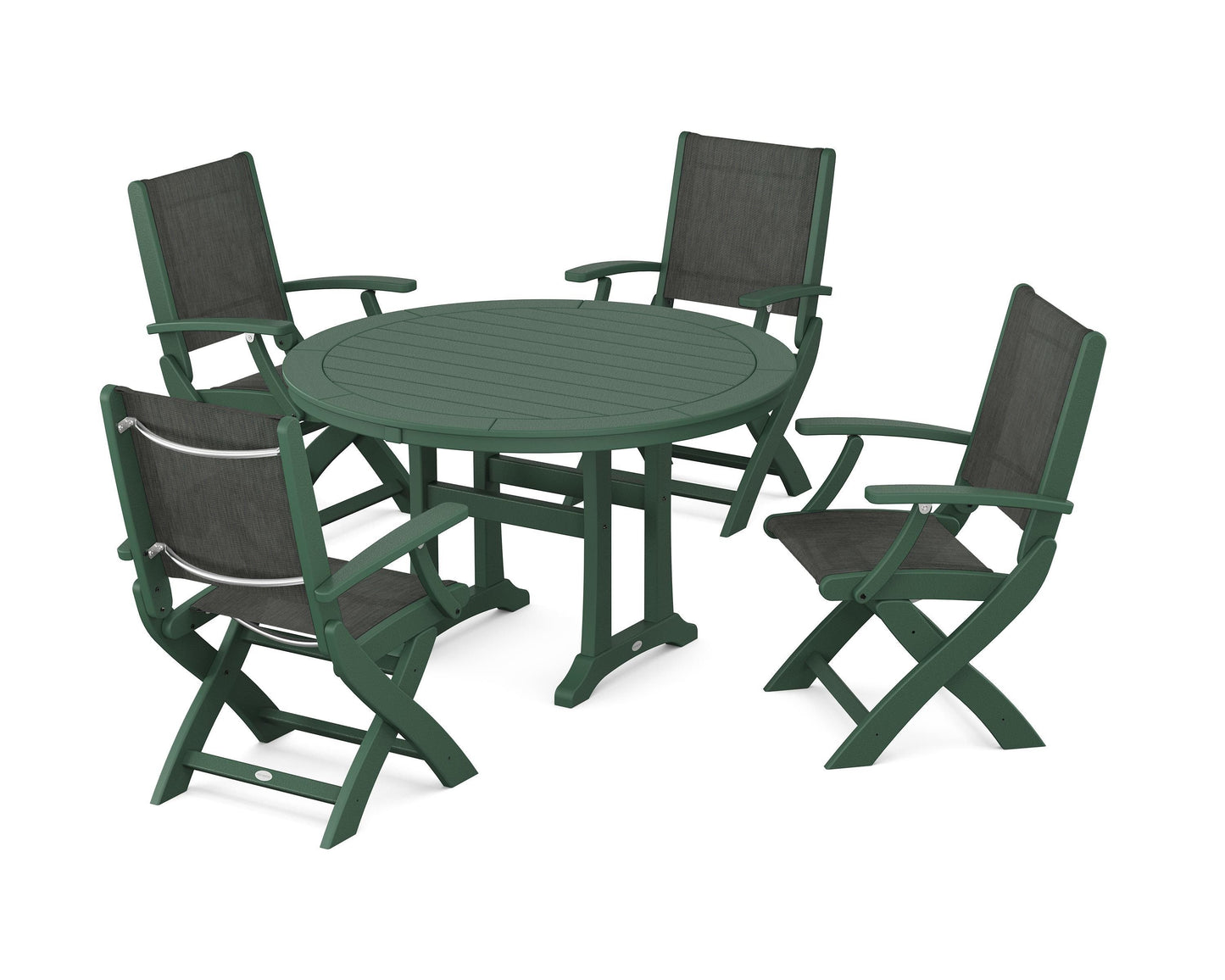 Coastal Folding Chair 5-Piece Round Dining Set with Trestle Legs