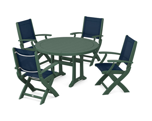 Coastal Folding Chair 5-Piece Round Dining Set with Trestle Legs