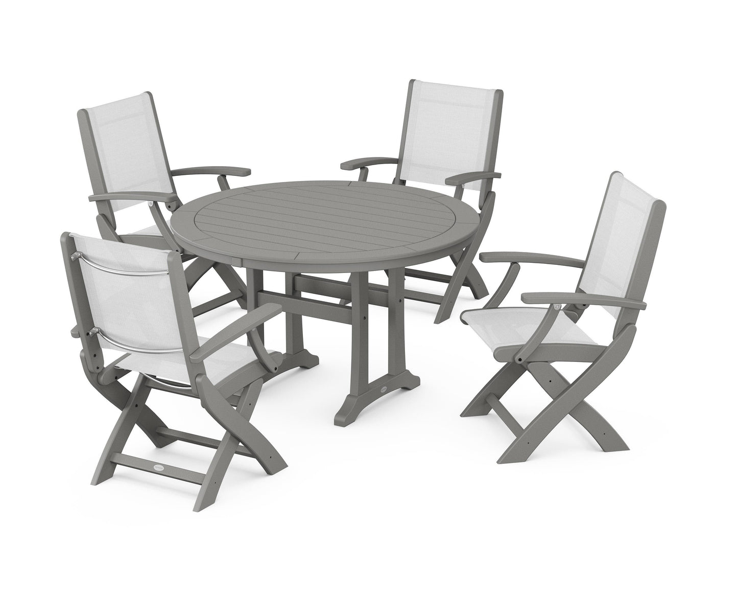 Coastal Folding Chair 5-Piece Round Dining Set with Trestle Legs