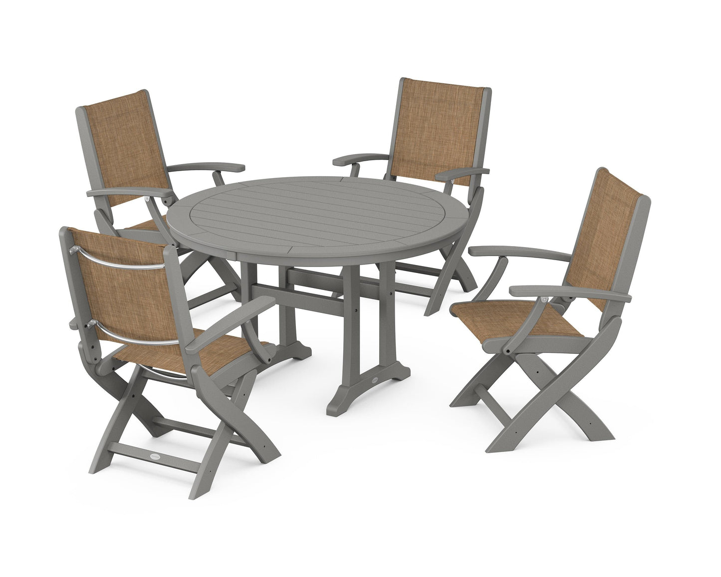 Coastal Folding Chair 5-Piece Round Dining Set with Trestle Legs