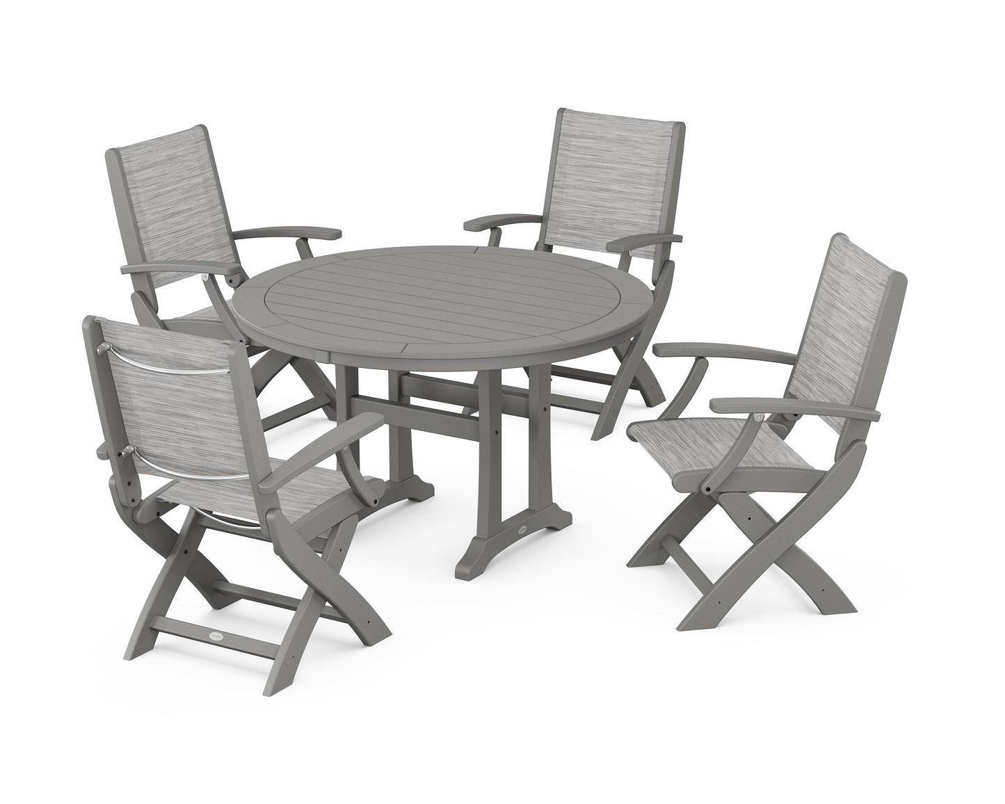 Coastal Folding Chair 5-Piece Round Dining Set with Trestle Legs