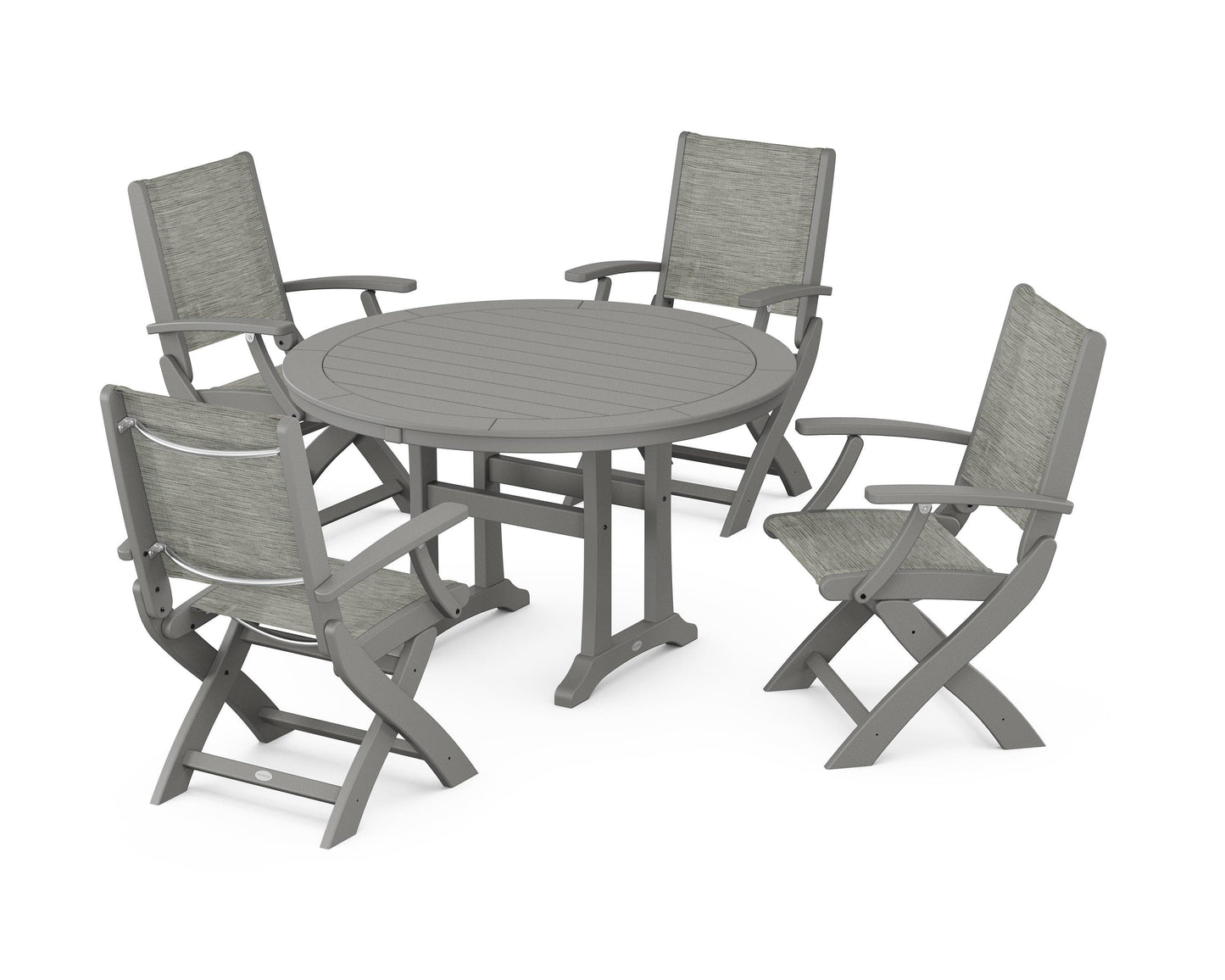 Coastal Folding Chair 5-Piece Round Dining Set with Trestle Legs