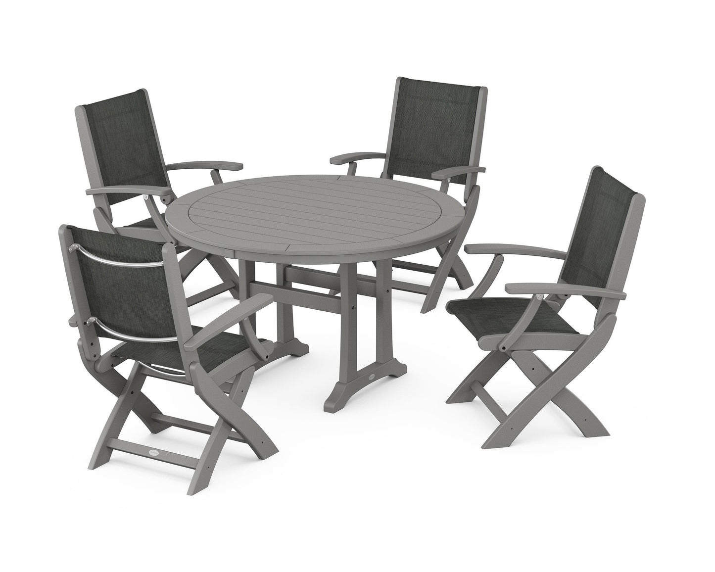 Coastal Folding Chair 5-Piece Round Dining Set with Trestle Legs