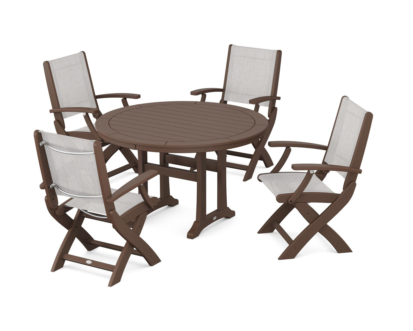 Coastal Folding Chair 5-Piece Round Dining Set with Trestle Legs