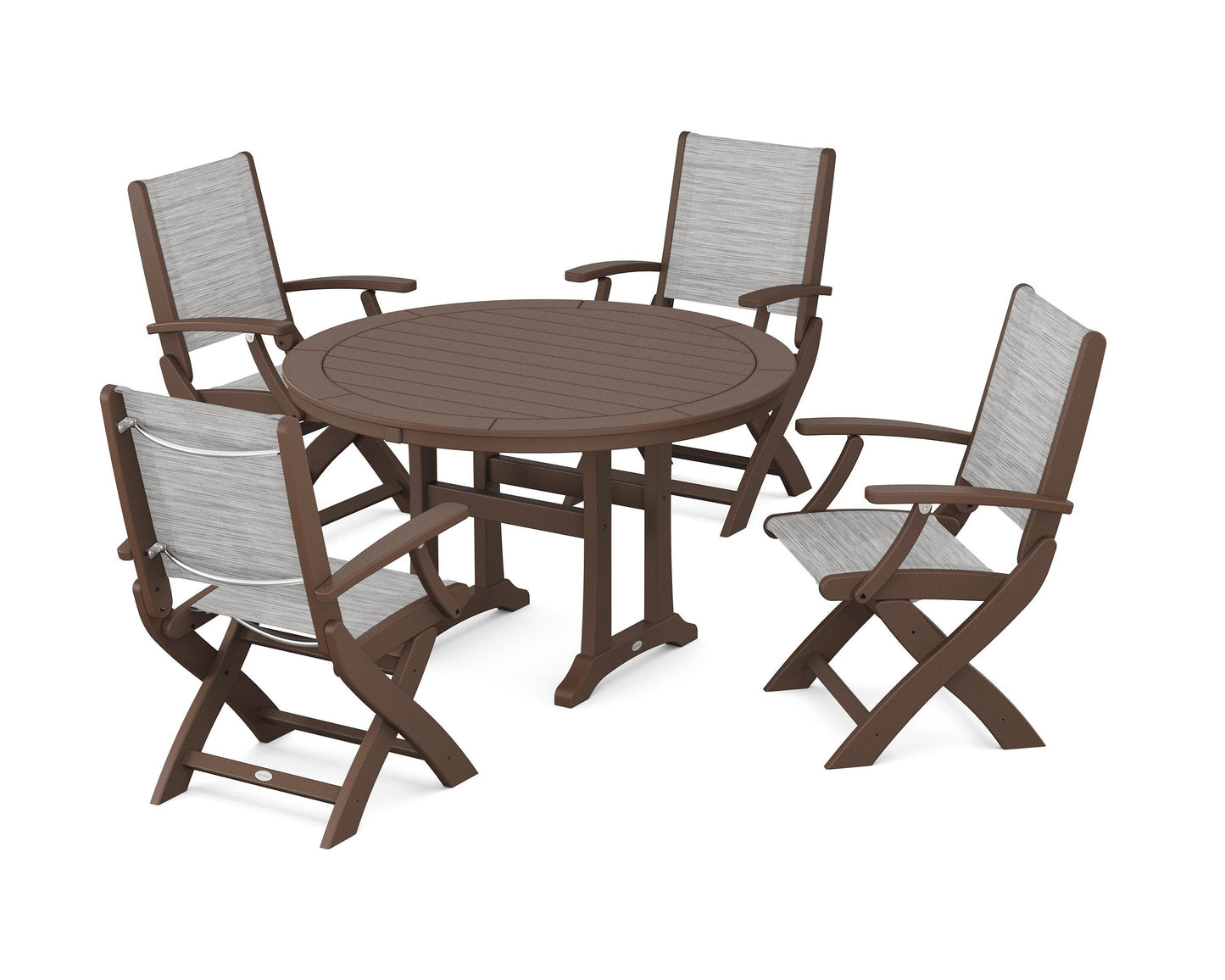 Coastal Folding Chair 5-Piece Round Dining Set with Trestle Legs