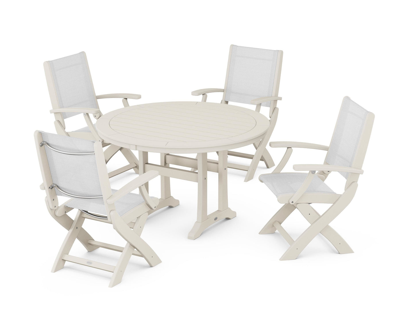 Coastal Folding Chair 5-Piece Round Dining Set with Trestle Legs