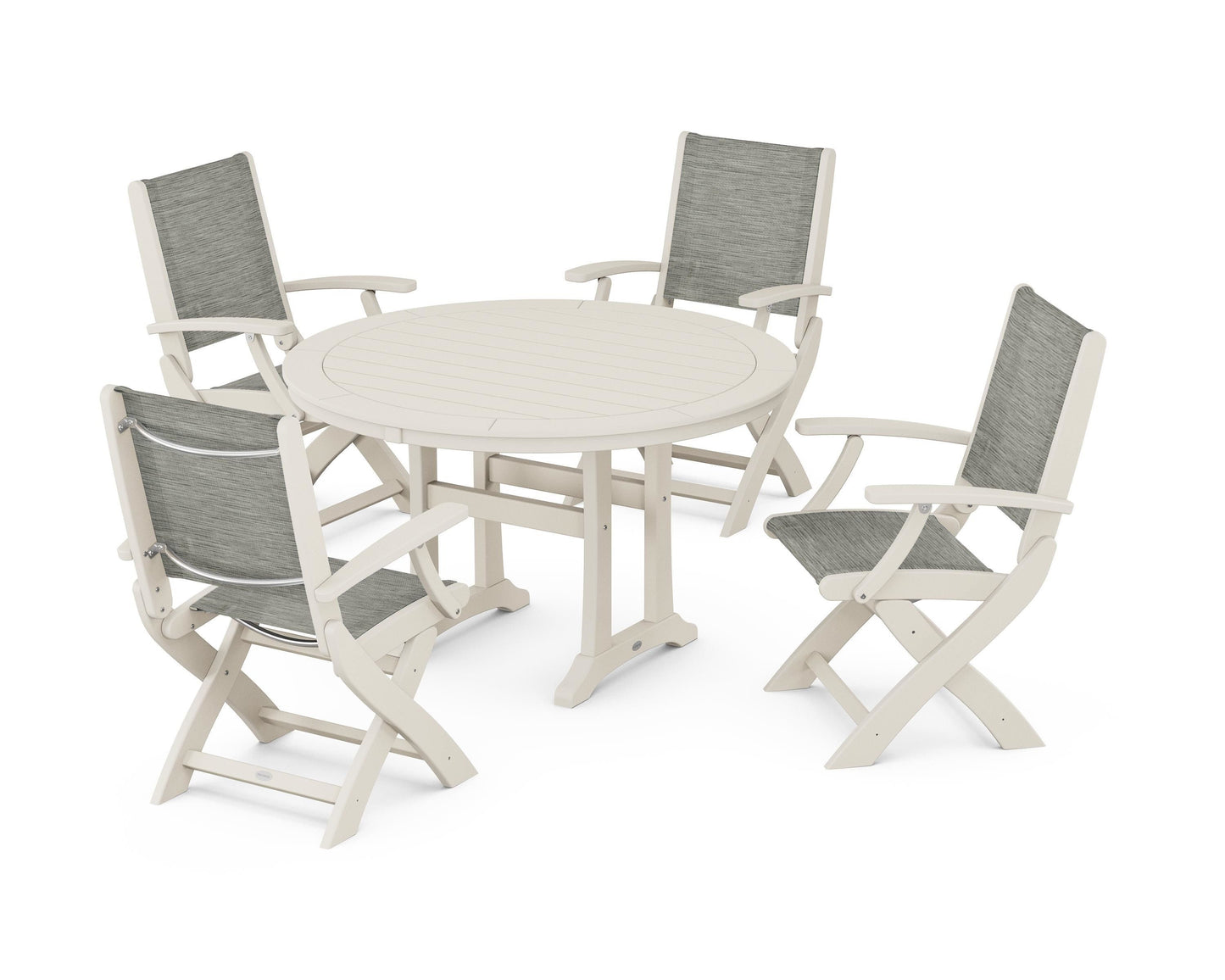 Coastal Folding Chair 5-Piece Round Dining Set with Trestle Legs