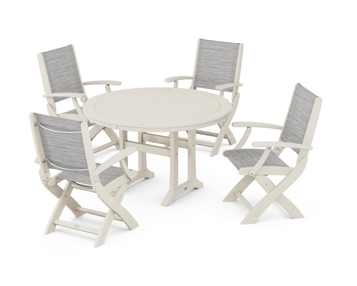 Coastal Folding Chair 5-Piece Round Dining Set with Trestle Legs