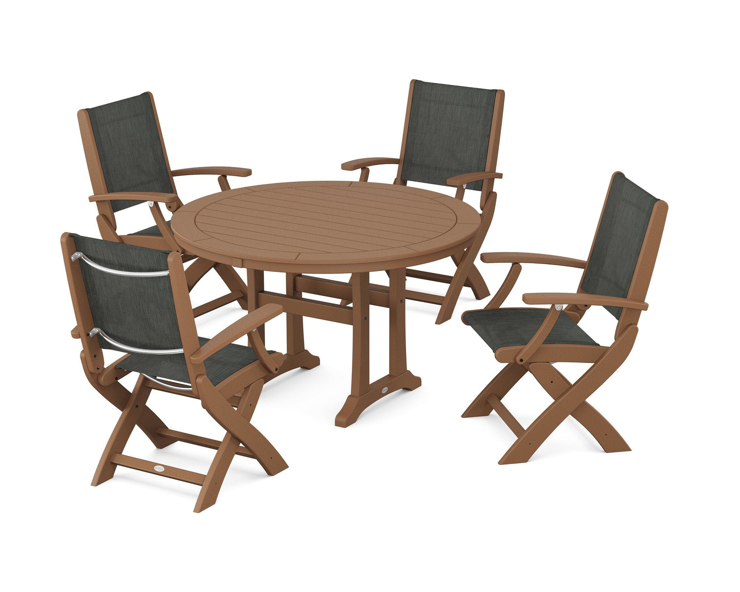 Coastal Folding Chair 5-Piece Round Dining Set with Trestle Legs