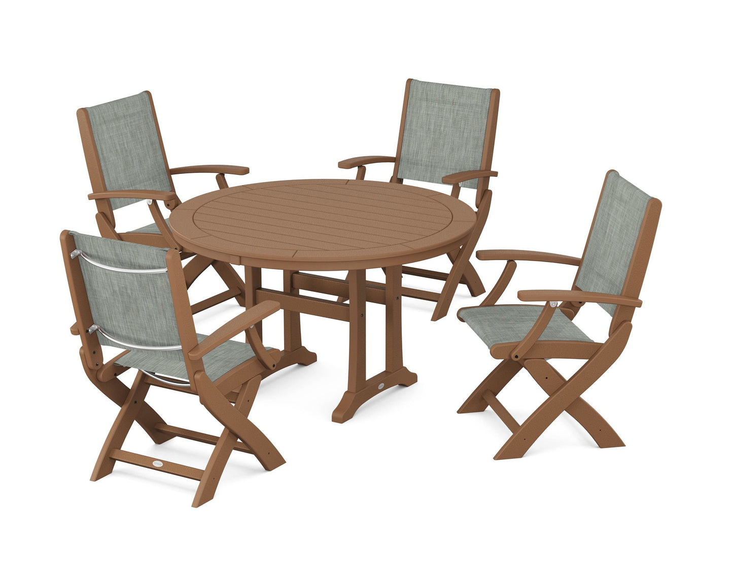 Coastal Folding Chair 5-Piece Round Dining Set with Trestle Legs