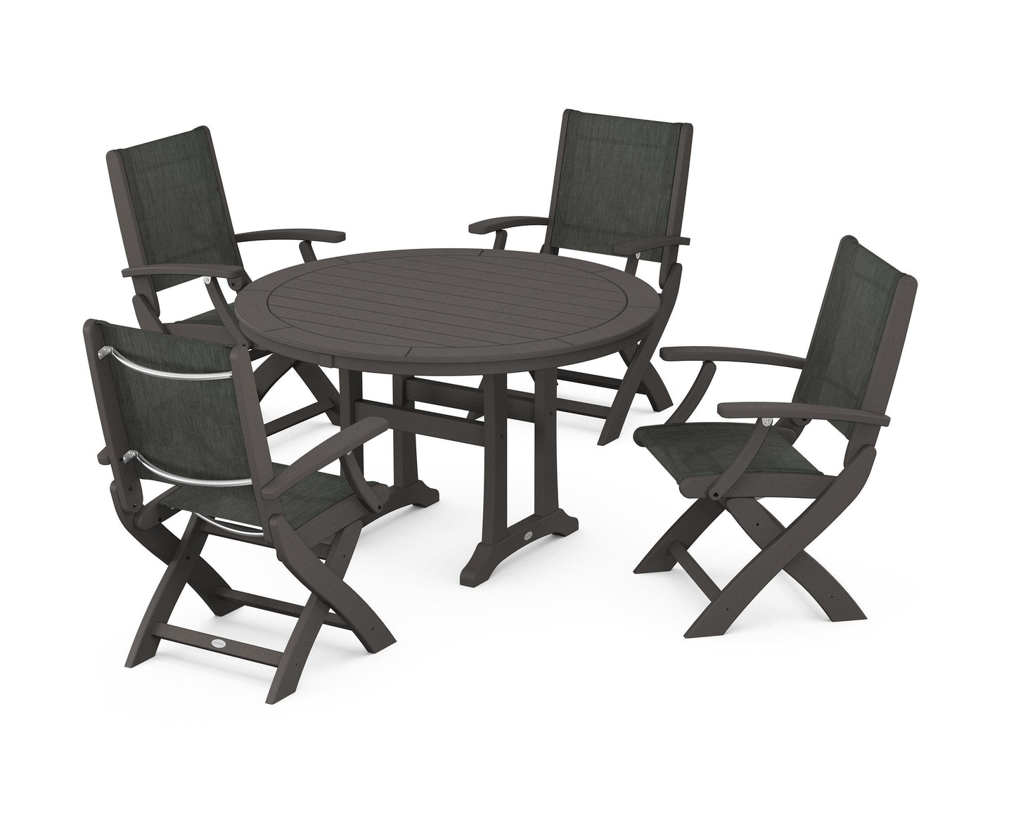 Coastal Folding Chair 5-Piece Round Dining Set with Trestle Legs