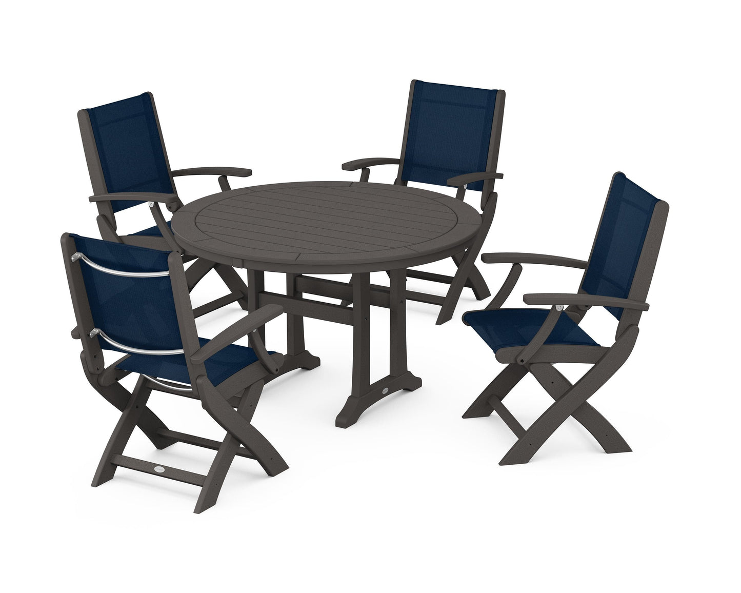 Coastal Folding Chair 5-Piece Round Dining Set with Trestle Legs