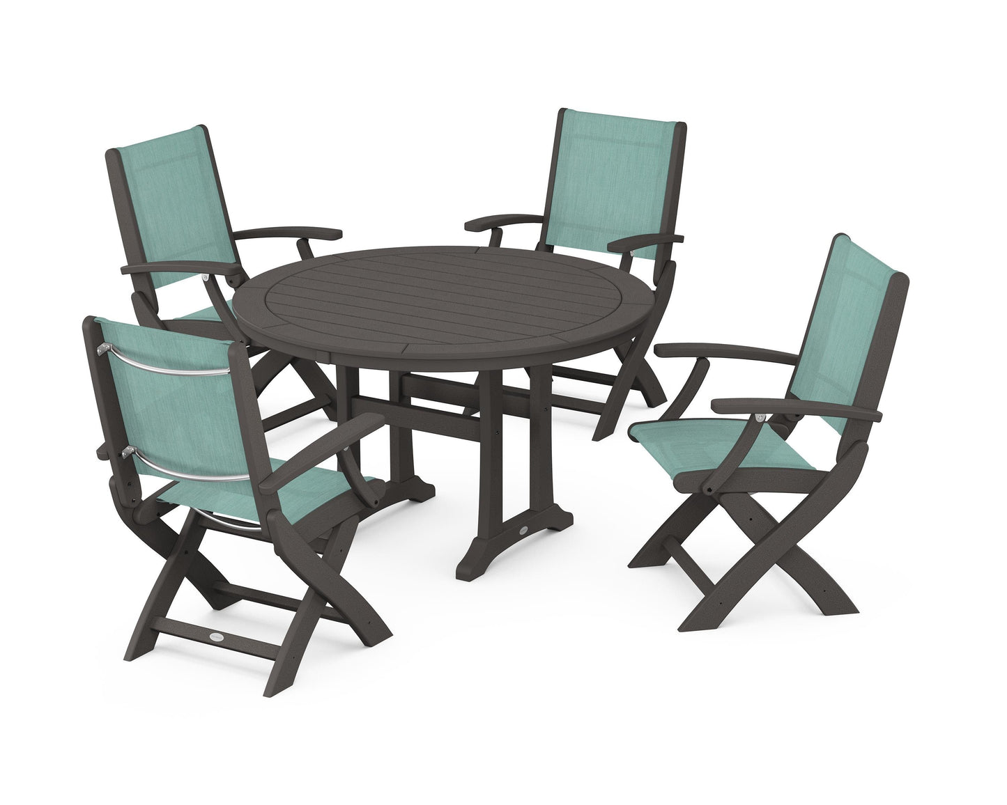 Coastal Folding Chair 5-Piece Round Dining Set with Trestle Legs