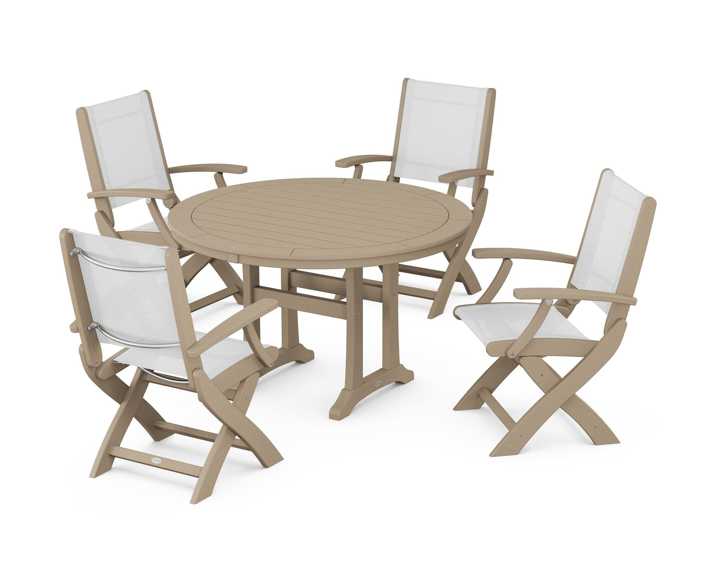 Coastal Folding Chair 5-Piece Round Dining Set with Trestle Legs