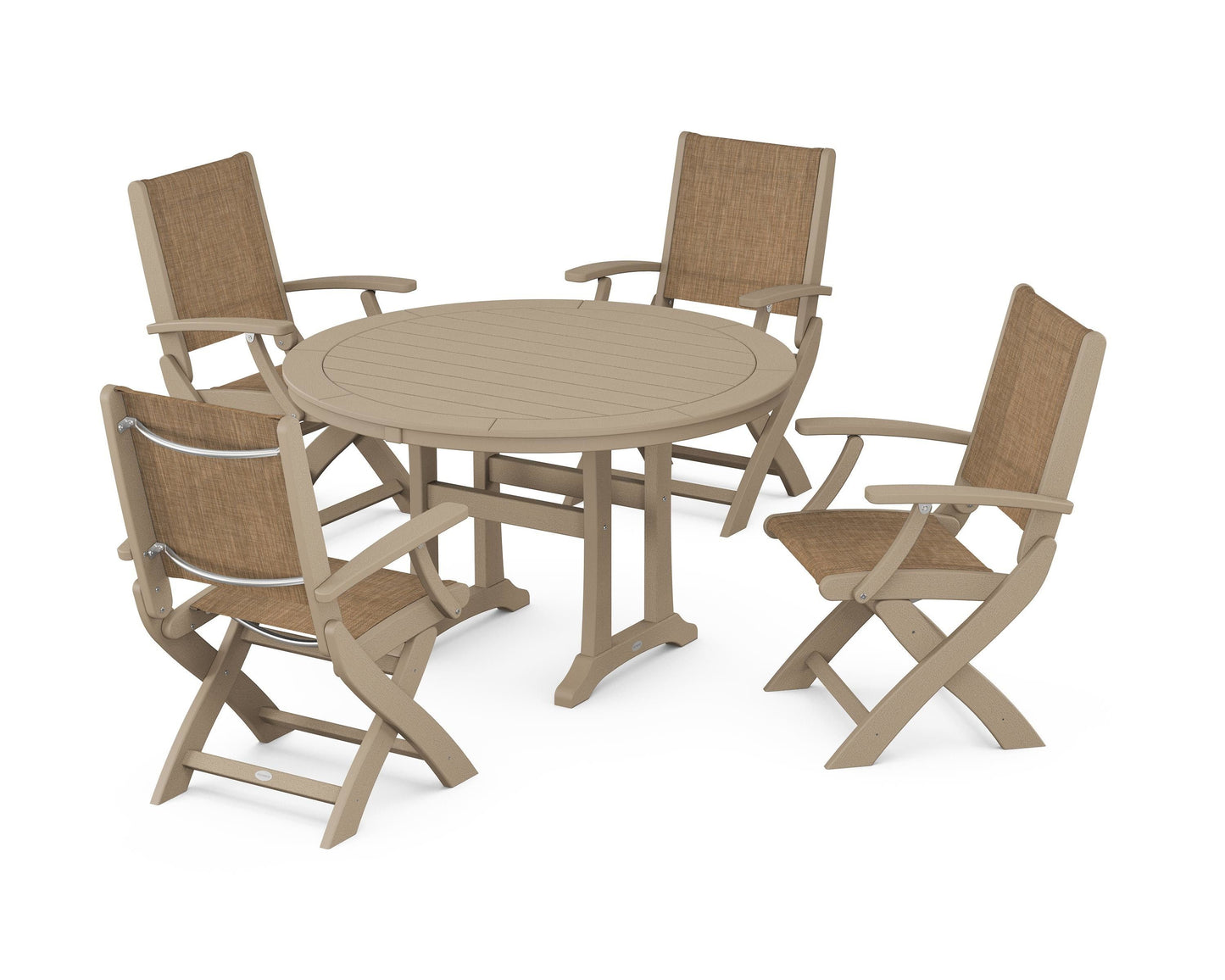 Coastal Folding Chair 5-Piece Round Dining Set with Trestle Legs