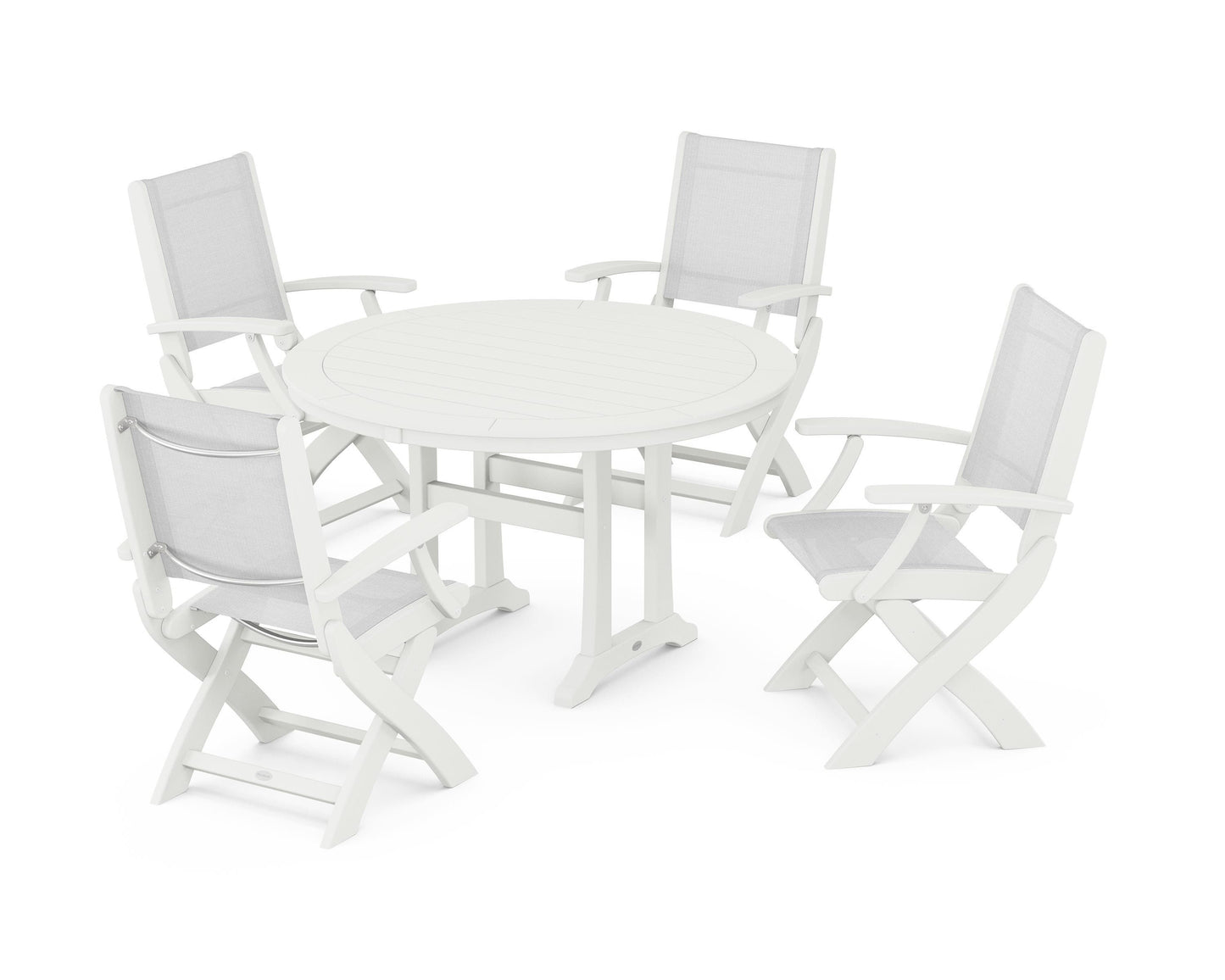 Coastal Folding Chair 5-Piece Round Dining Set with Trestle Legs