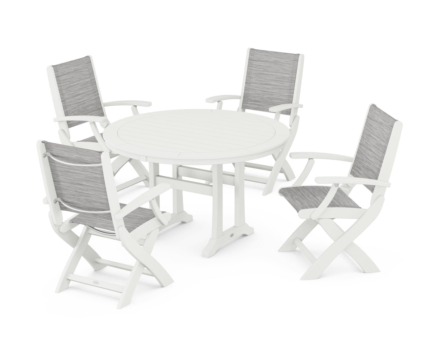 Coastal Folding Chair 5-Piece Round Dining Set with Trestle Legs