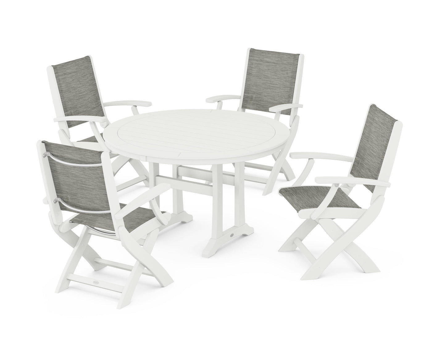 Coastal Folding Chair 5-Piece Round Dining Set with Trestle Legs