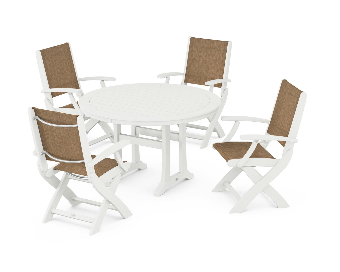 Coastal Folding Chair 5-Piece Round Dining Set with Trestle Legs