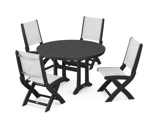 Coastal Folding Side Chair 5-Piece Round Dining Set With Trestle Legs