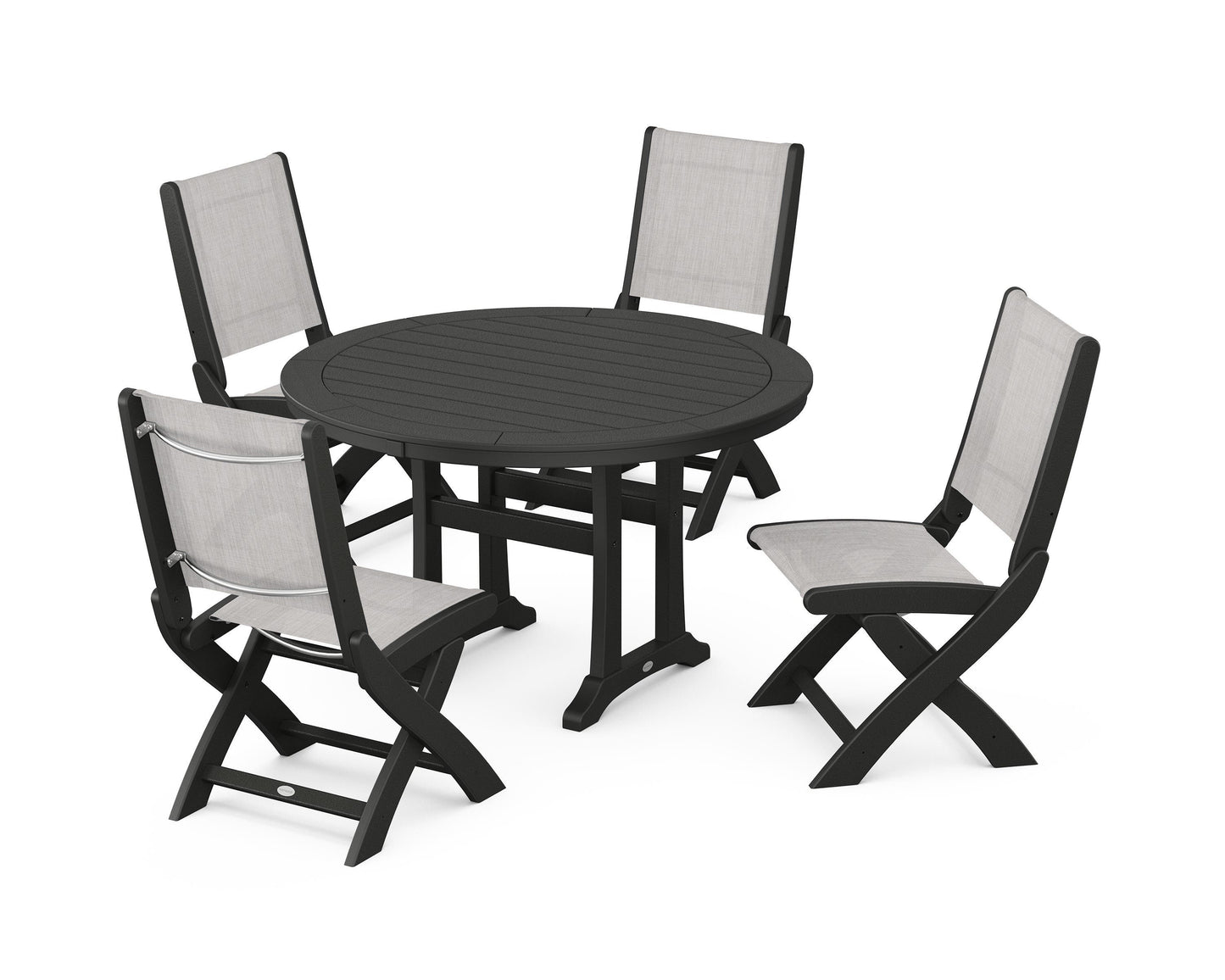 Coastal Folding Side Chair 5-Piece Round Dining Set With Trestle Legs