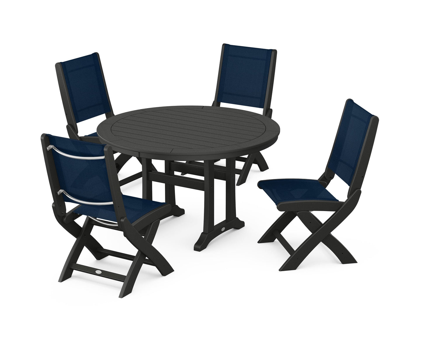 Coastal Folding Side Chair 5-Piece Round Dining Set With Trestle Legs