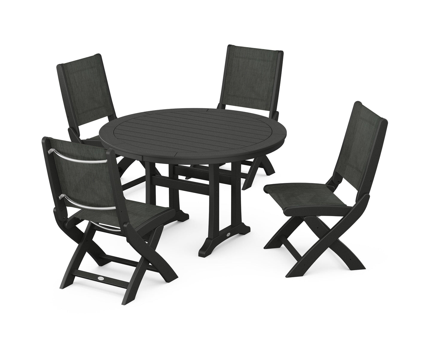 Coastal Folding Side Chair 5-Piece Round Dining Set With Trestle Legs