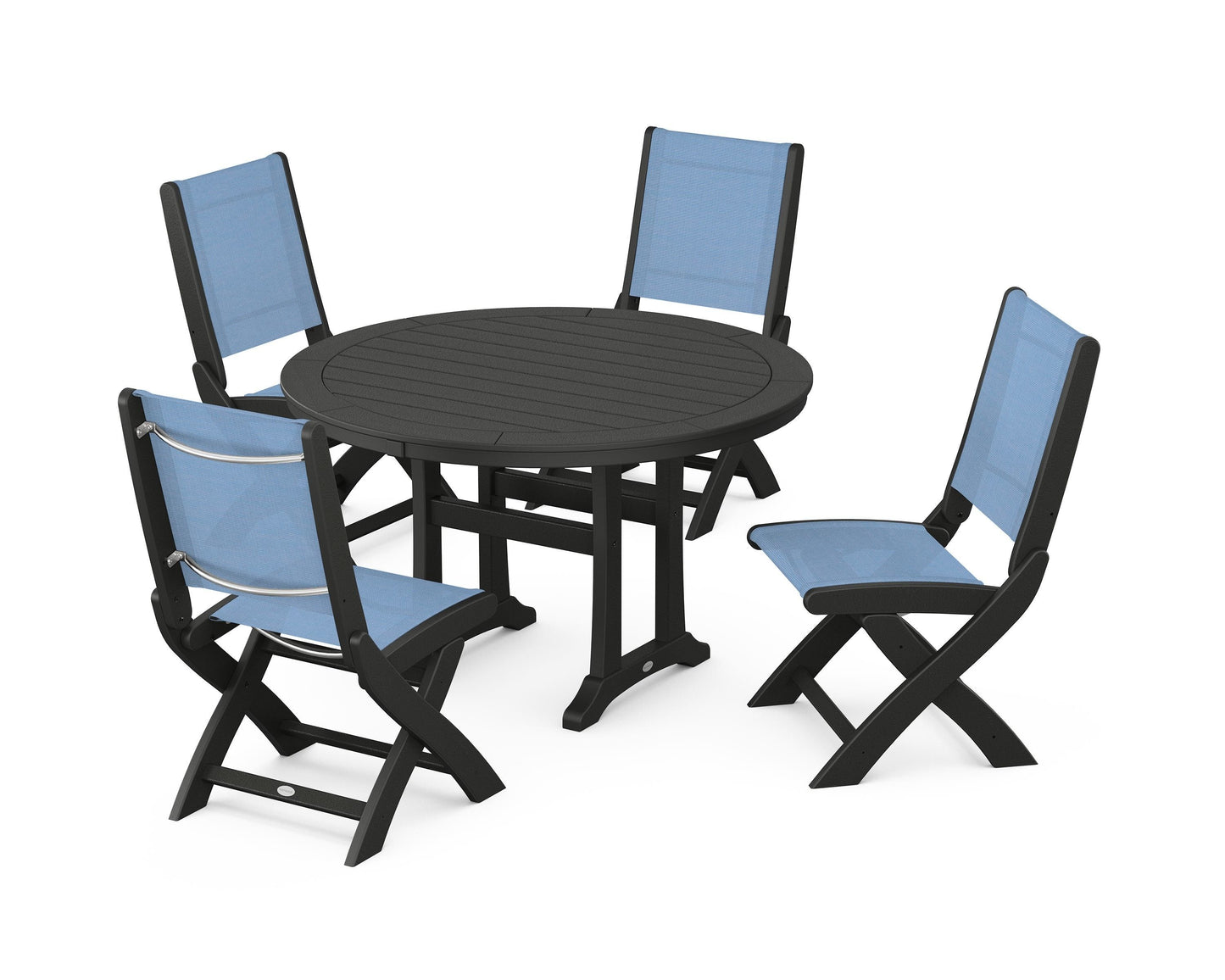 Coastal Folding Side Chair 5-Piece Round Dining Set With Trestle Legs