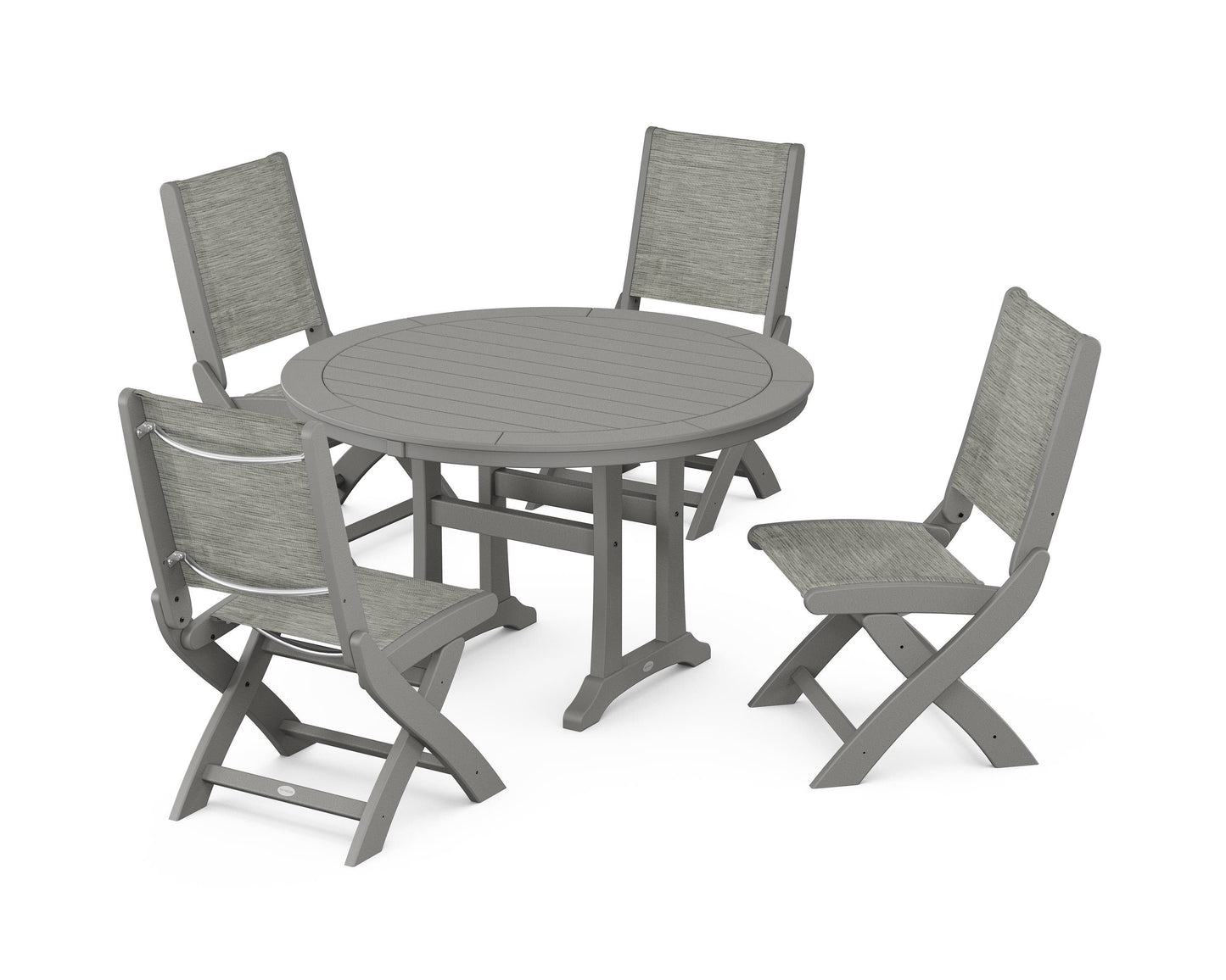 Coastal Folding Side Chair 5-Piece Round Dining Set With Trestle Legs