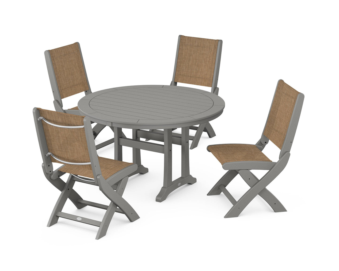 Coastal Folding Side Chair 5-Piece Round Dining Set With Trestle Legs