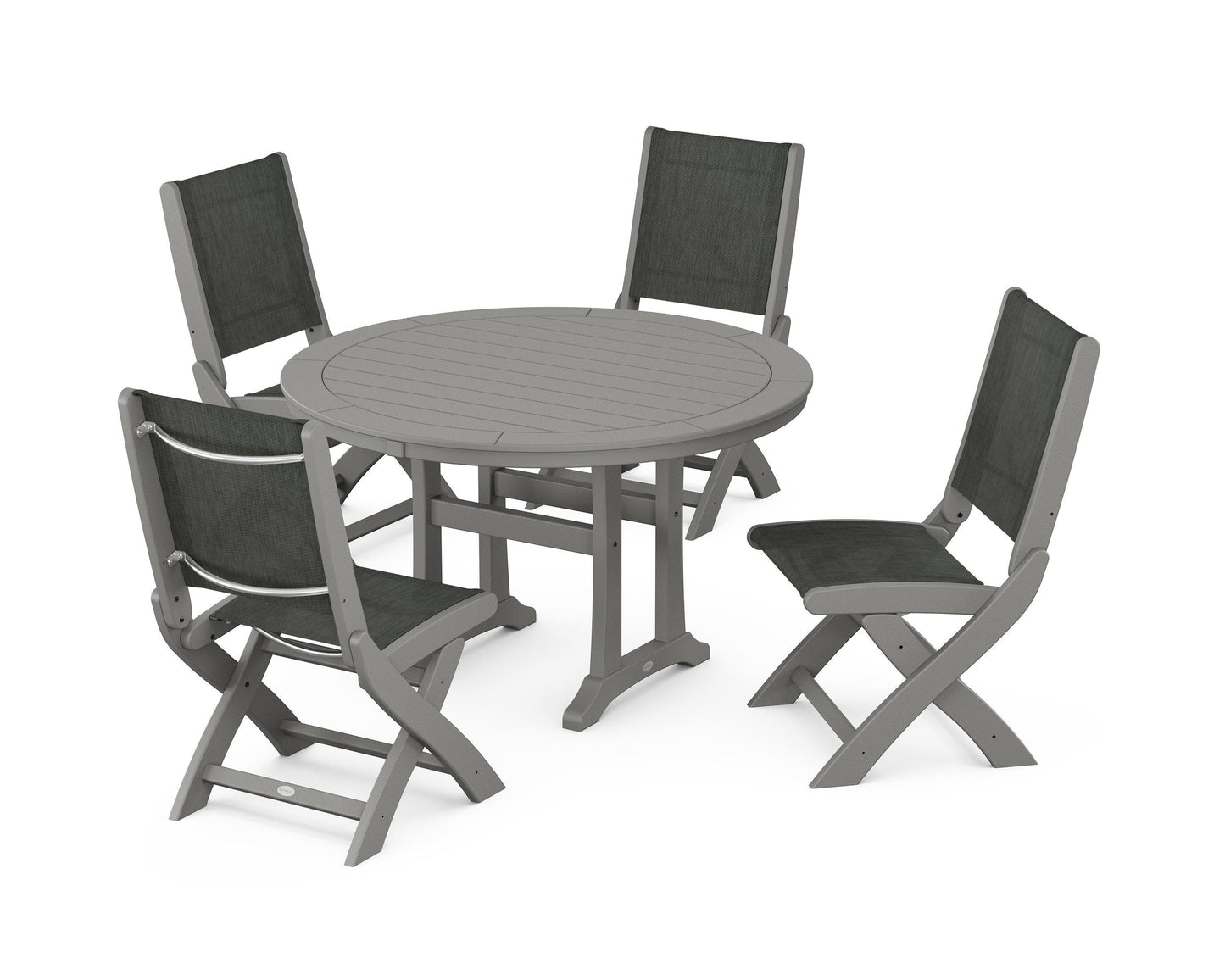 Coastal Folding Side Chair 5-Piece Round Dining Set With Trestle Legs