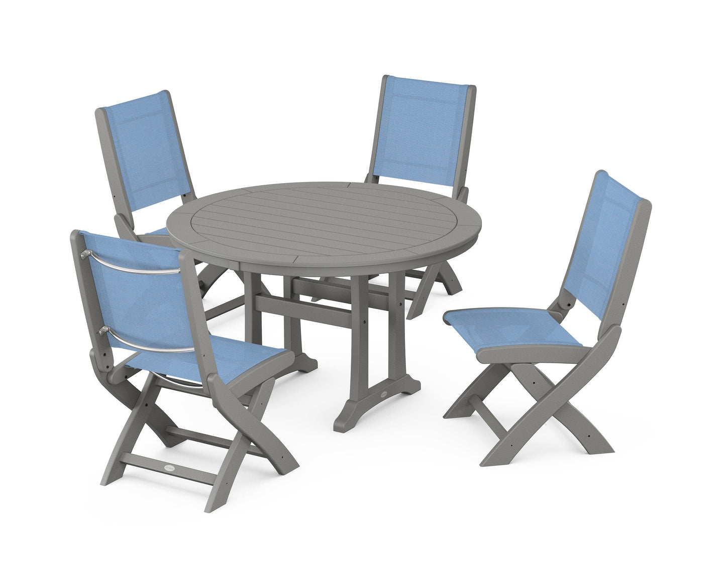 Coastal Folding Side Chair 5-Piece Round Dining Set With Trestle Legs