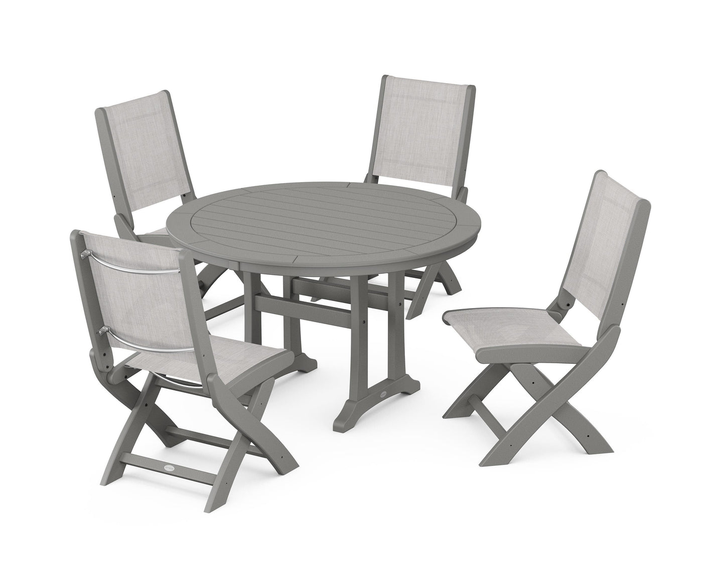 Coastal Folding Side Chair 5-Piece Round Dining Set With Trestle Legs