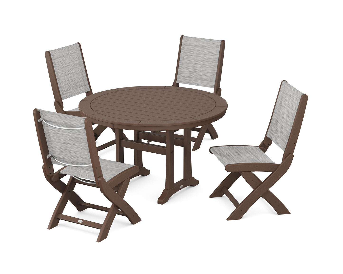 Coastal Folding Side Chair 5-Piece Round Dining Set With Trestle Legs