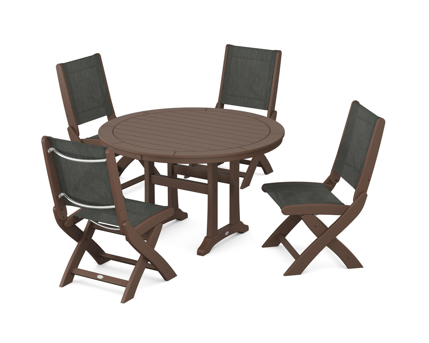 Coastal Folding Side Chair 5-Piece Round Dining Set With Trestle Legs