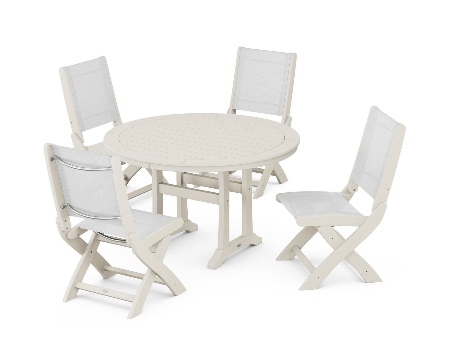 Coastal Folding Side Chair 5-Piece Round Dining Set With Trestle Legs