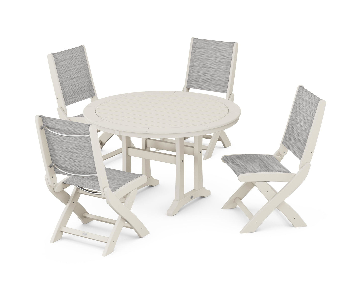 Coastal Folding Side Chair 5-Piece Round Dining Set With Trestle Legs