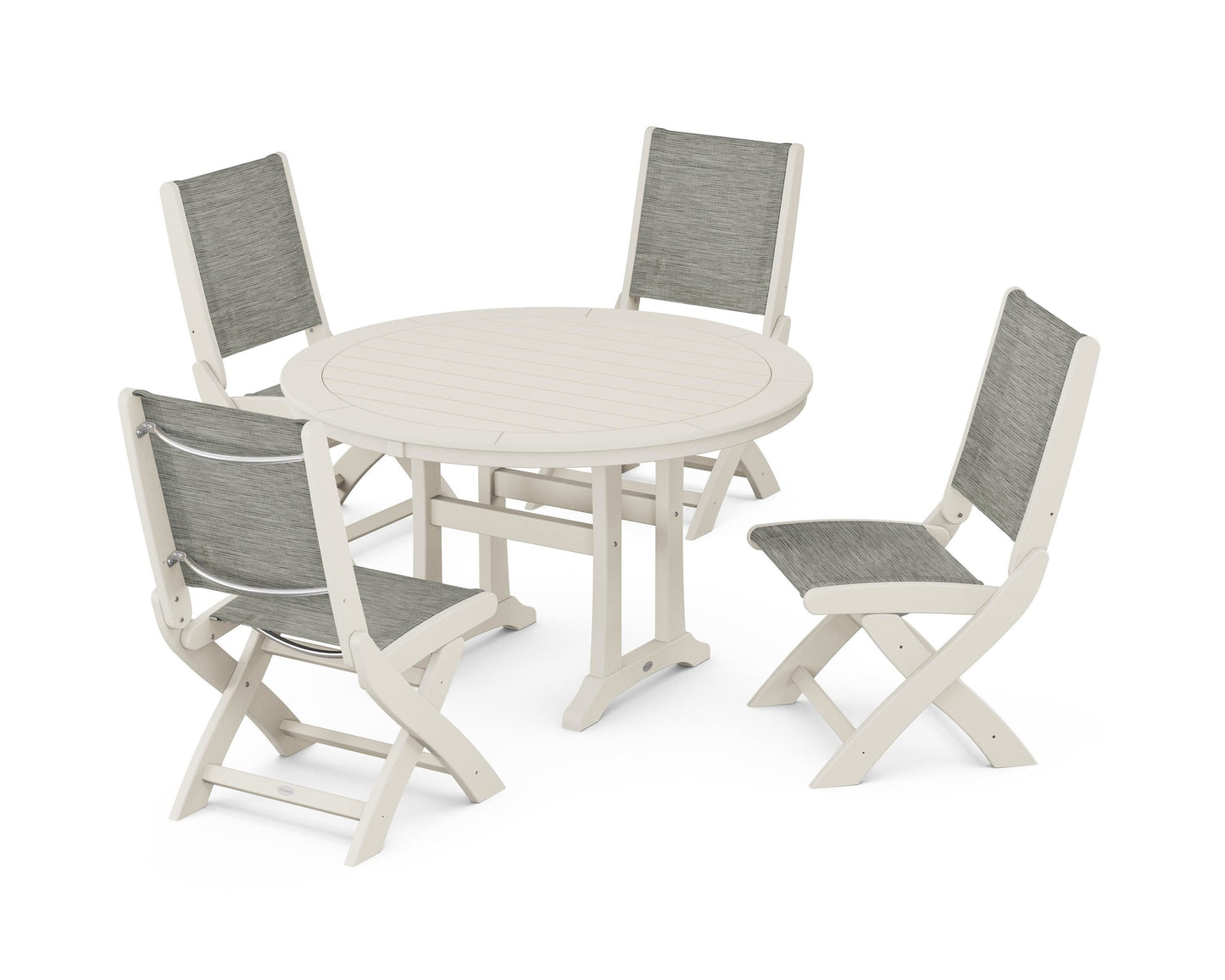 Coastal Folding Side Chair 5-Piece Round Dining Set With Trestle Legs