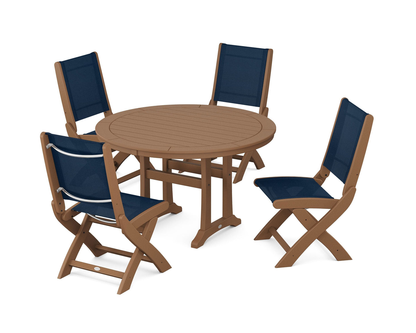 Coastal Folding Side Chair 5-Piece Round Dining Set With Trestle Legs