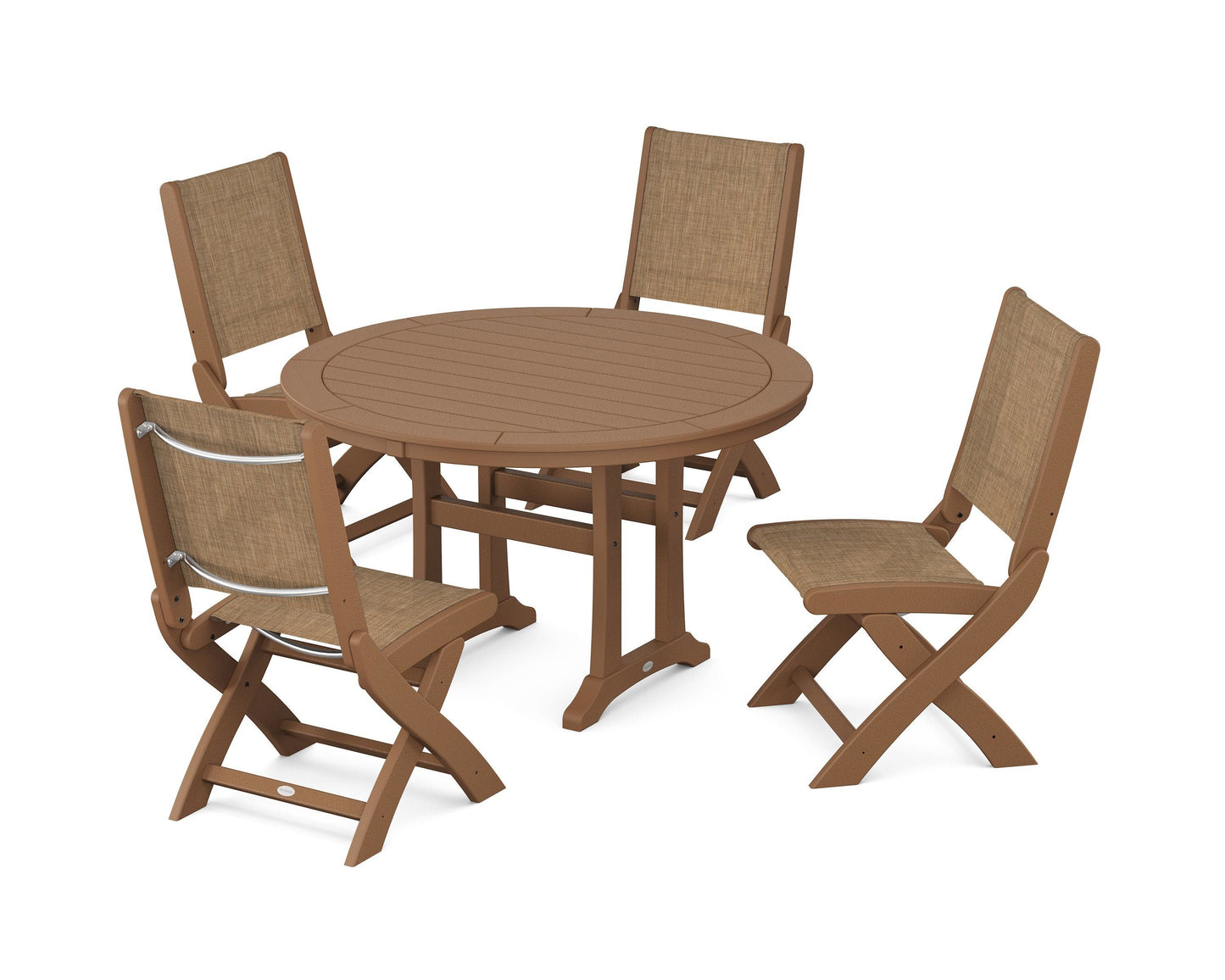 Coastal Folding Side Chair 5-Piece Round Dining Set With Trestle Legs