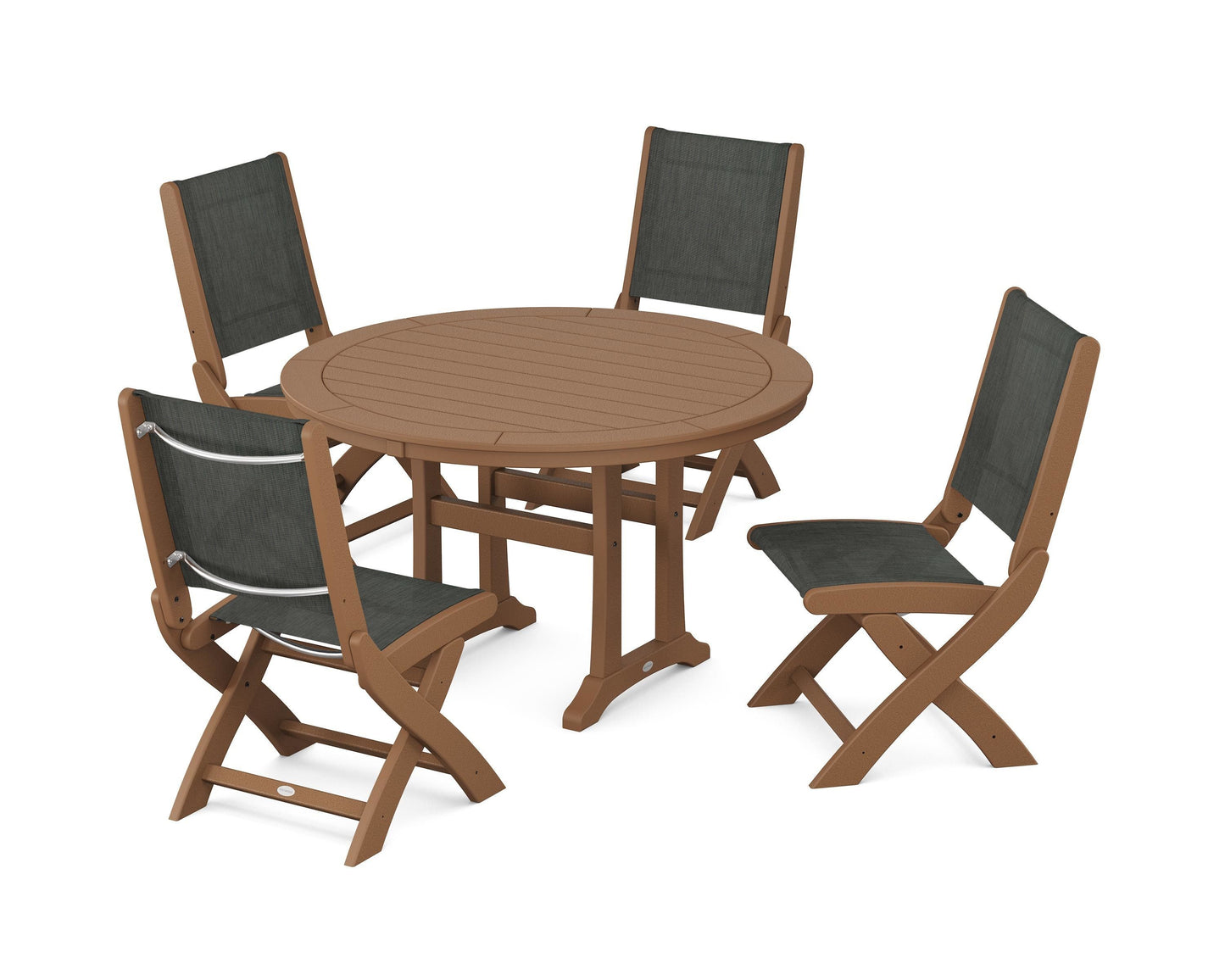 Coastal Folding Side Chair 5-Piece Round Dining Set With Trestle Legs