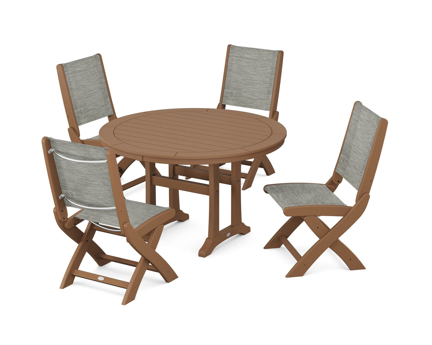 Coastal Folding Side Chair 5-Piece Round Dining Set With Trestle Legs