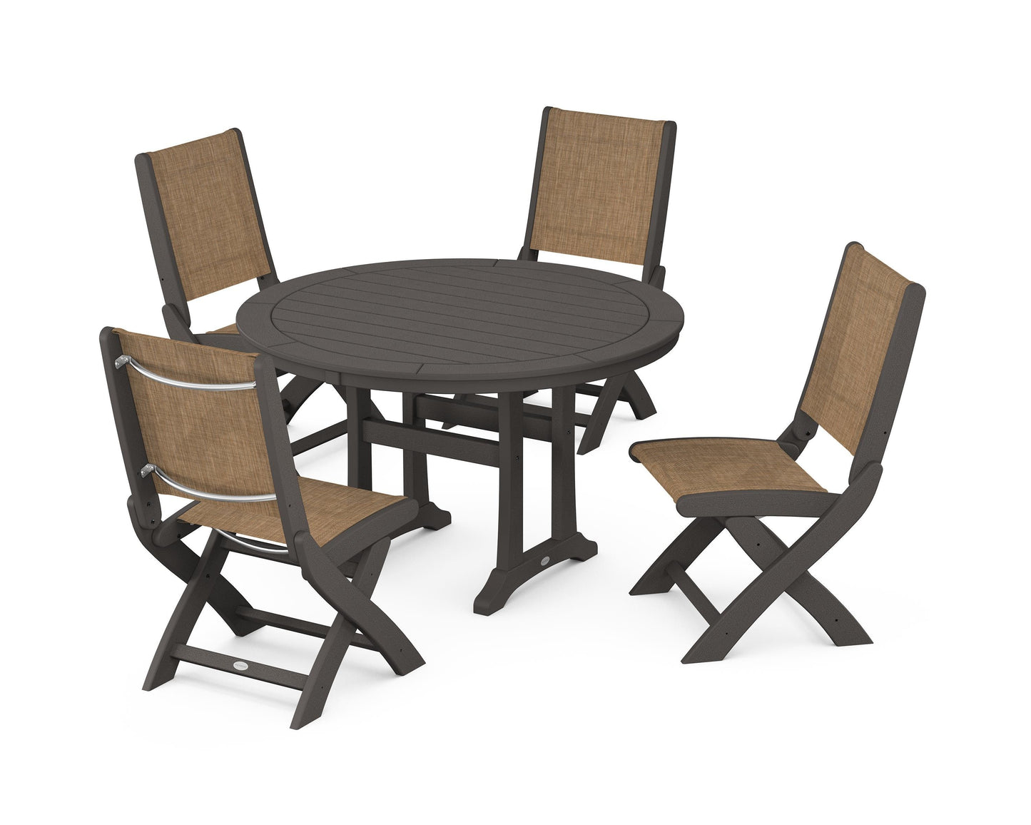 Coastal Folding Side Chair 5-Piece Round Dining Set With Trestle Legs