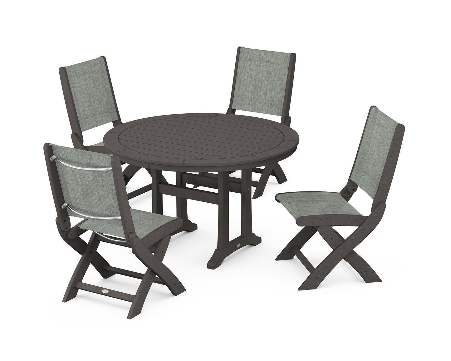 Coastal Folding Side Chair 5-Piece Round Dining Set With Trestle Legs