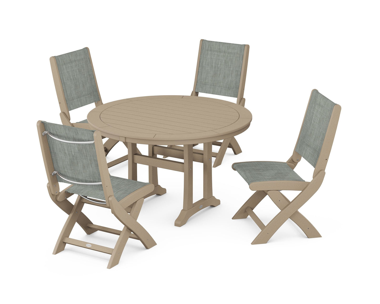 Coastal Folding Side Chair 5-Piece Round Dining Set With Trestle Legs