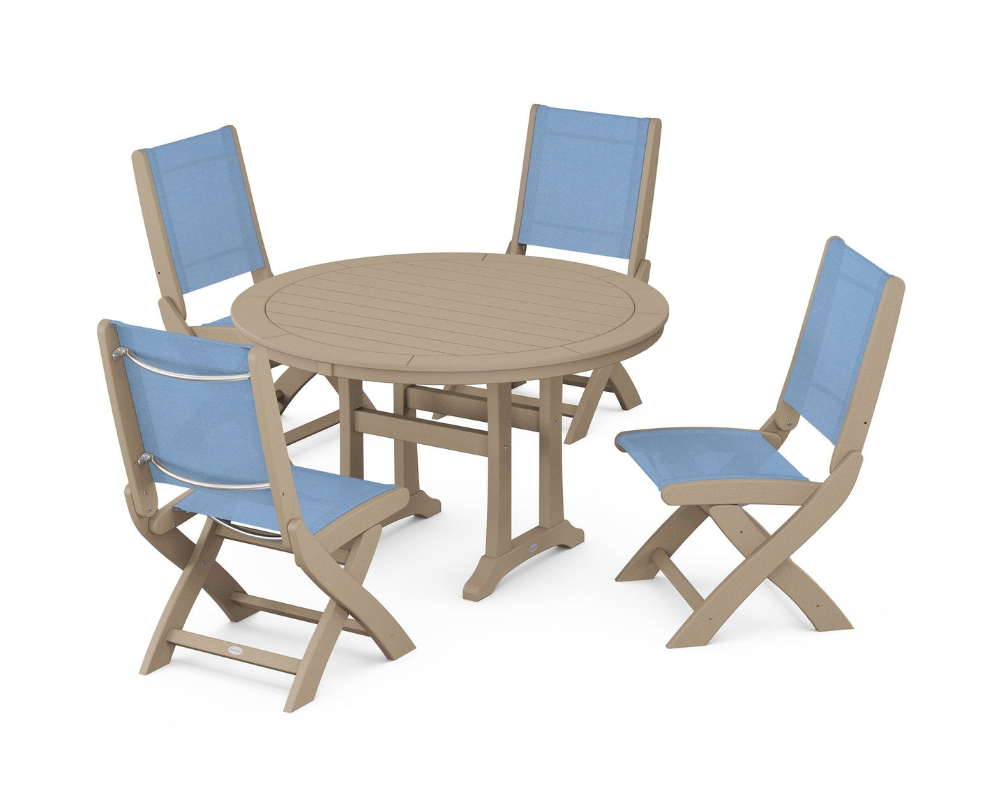 Coastal Folding Side Chair 5-Piece Round Dining Set With Trestle Legs